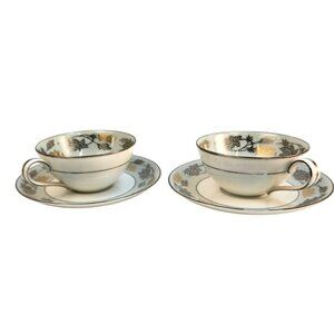 Noritake China Japan 5497 Gold & Silver leaf berry Teacup & Saucer Set